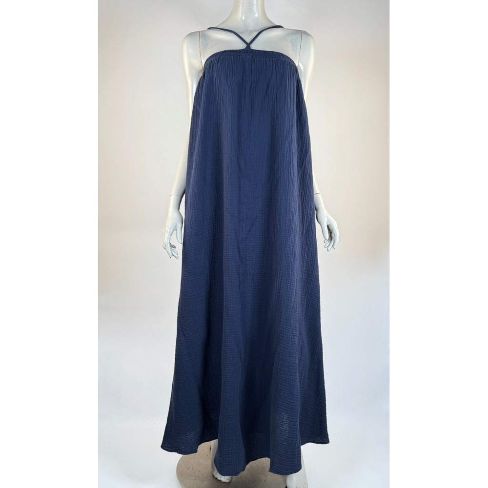 J Crew Halter Maxi Dress Soft Gauze Women XL NWT Cotton Navy Elastic Relaxed